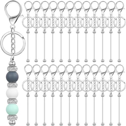 24 Pcs Silver Beadable Keychain Bars Bulk - Metal Blank Keychain Strips for DIY Crafts, Jewelry Making & Bracelet Accessories, Ideal Gifts for Women & Men in Saudi Arabia
