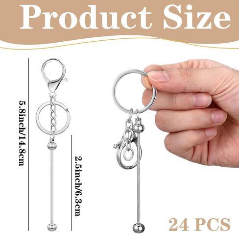 24 Pcs Silver Beadable Keychain Bars Bulk - Metal Blank Keychain Strips for DIY Crafts, Jewelry Making & Bracelet Accessories, Ideal Gifts for Women & Men in Saudi Arabia