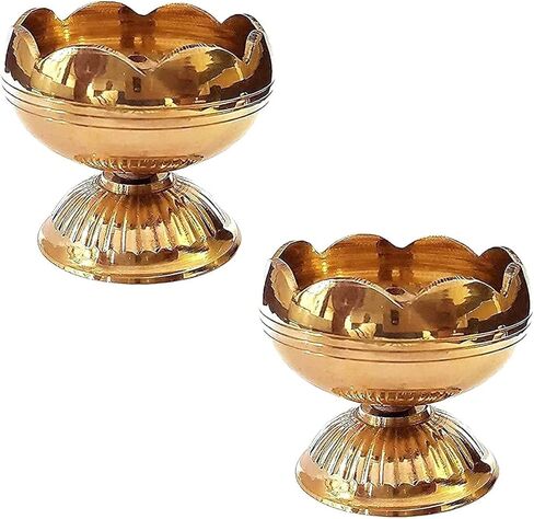 Craftsman Pure Virgin Brass Diwali Puja Jyoti Diya Indian Pooja Oil Lamp Dia Deepawali Diya/Oil Lamp/Candle Tea Light Holder/Diwali Decoration. Indian Gift Items (Pack of 2) in Saudi Arabia