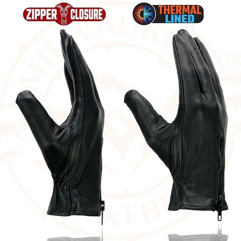 Milwaukee Leather SH226TH Men's Black Thermal Lined Leather Motorcycle Hand Gloves W/Wrist Zipper Closure in Saudi Arabia