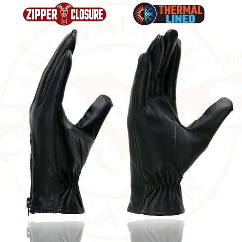 Milwaukee Leather SH226TH Men's Black Thermal Lined Leather Motorcycle Hand Gloves W/Wrist Zipper Closure in Saudi Arabia
