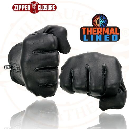 Milwaukee Leather SH226TH Men's Black Thermal Lined Leather Motorcycle Hand Gloves W/Wrist Zipper Closure in Saudi Arabia