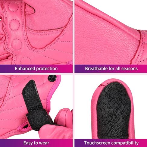Women Pink Genuine Leather Motorcycle Gloves Full Finger Knuckle Protection Touchscreen Compatible for BMX ATV MTB Riding, Road Racing, Cycling, Climbing, Motocross in Saudi Arabia