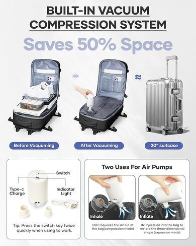 wepadre فراغ حقيبة الظهر السفر مع مضخة حقيبة السفر مع نظام فراغ سهلة Vac Pack حقائب الظهر Vacpack حقائب ضغط الظهر Mochila de Viaje Compresion al Vacio الأسود in Kuwait