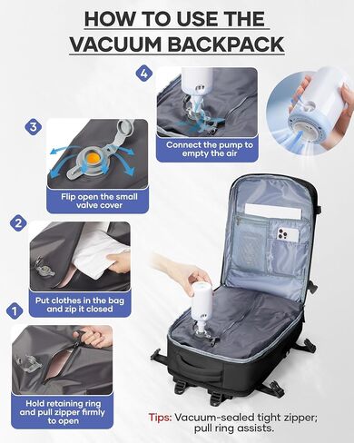 wepadre فراغ حقيبة الظهر السفر مع مضخة حقيبة السفر مع نظام فراغ سهلة Vac Pack حقائب الظهر Vacpack حقائب ضغط الظهر Mochila de Viaje Compresion al Vacio الأسود in Kuwait