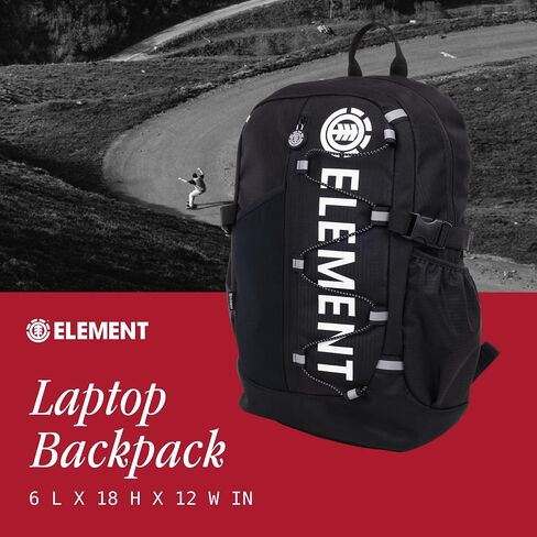Element Backpack, Vertical Logo Skate Pack, Multi-Compartment Storage, Reflective Bungee Cord, Black in Saudi Arabia