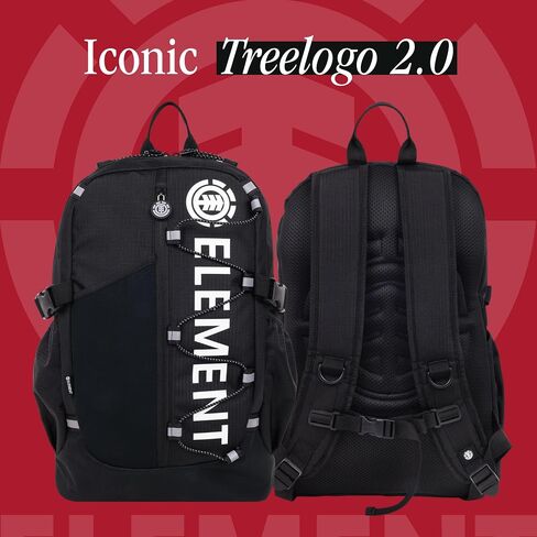 Element Backpack, Vertical Logo Skate Pack, Multi-Compartment Storage, Reflective Bungee Cord, Black in Saudi Arabia