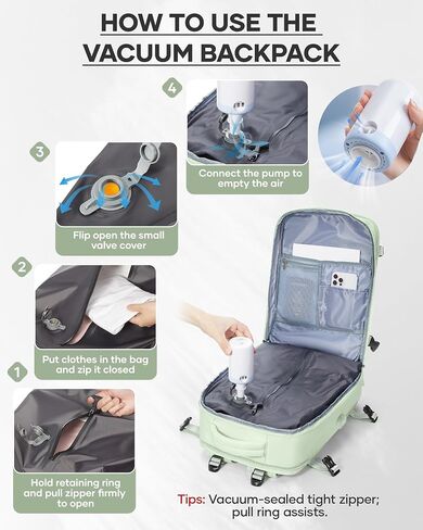wepadre فراغ حقيبة الظهر السفر مع مضخة حقيبة السفر مع نظام فراغ سهلة Vac Pack حقائب الظهر Vacpack حقائب ضغط الظهر Mochila de Viaje Compresion al Vacio الأسود in Kuwait