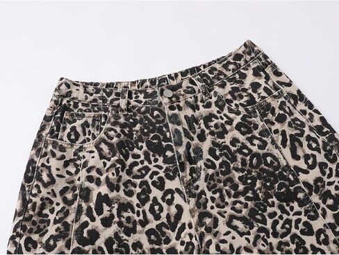 للجنسين ليوبارد طباعة Jorts فضفاض مستقيم الساق الدينيم السراويل Y2K الفهد الشارع الشهير خمر الصيف جينز غير رسمي in Kuwait