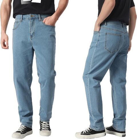 Men's Classic Straight Stretch Jean Relaxed Fit Comfort Flex Waist Jeans Breathable Denim Pants in Saudi Arabia