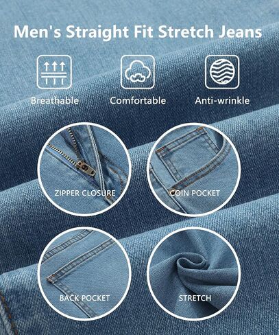 Men's Classic Straight Stretch Jean Relaxed Fit Comfort Flex Waist Jeans Breathable Denim Pants in Saudi Arabia