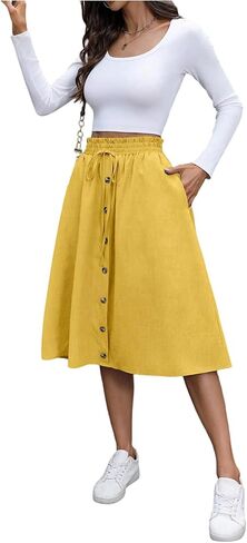 تنانير SweatyRocks النسائية الصيفية غير الرسمية متوسطة الطول بأزرار عالية الخصر للخروج مع جيوب in Kuwait