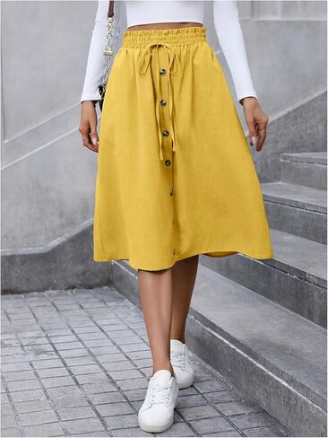 تنانير SweatyRocks النسائية الصيفية غير الرسمية متوسطة الطول بأزرار عالية الخصر للخروج مع جيوب in Kuwait