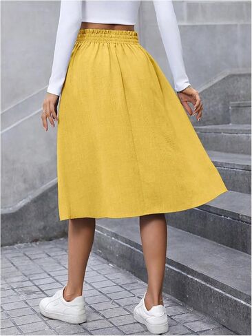 تنانير SweatyRocks النسائية الصيفية غير الرسمية متوسطة الطول بأزرار عالية الخصر للخروج مع جيوب in Kuwait