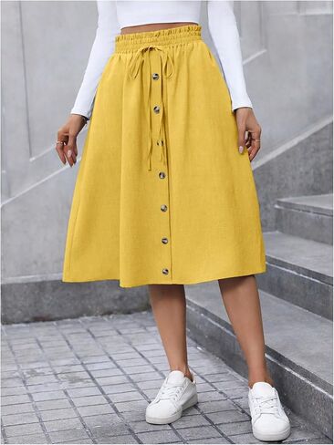 تنانير SweatyRocks النسائية الصيفية غير الرسمية متوسطة الطول بأزرار عالية الخصر للخروج مع جيوب in Kuwait