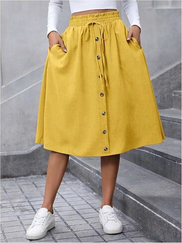 تنانير SweatyRocks النسائية الصيفية غير الرسمية متوسطة الطول بأزرار عالية الخصر للخروج مع جيوب in Kuwait