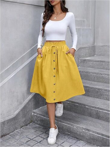 تنانير SweatyRocks النسائية الصيفية غير الرسمية متوسطة الطول بأزرار عالية الخصر للخروج مع جيوب in Kuwait