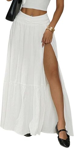 تنورة طويلة للسيدات من Milumia بخصر عالٍ وحاشية مكشكشة وفتحة الفخذ وتنورات طويلة للشاطئ in Kuwait