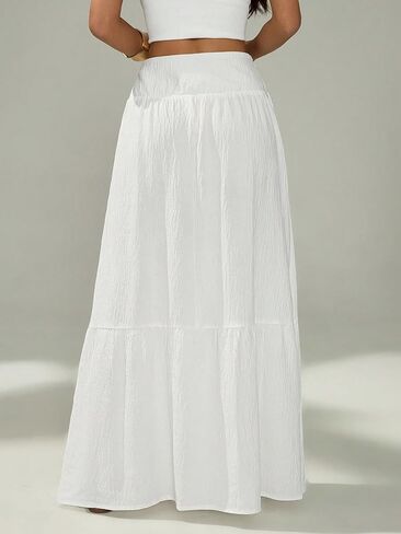 تنورة طويلة للسيدات من Milumia بخصر عالٍ وحاشية مكشكشة وفتحة الفخذ وتنورات طويلة للشاطئ in Kuwait