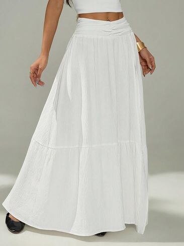 تنورة طويلة للسيدات من Milumia بخصر عالٍ وحاشية مكشكشة وفتحة الفخذ وتنورات طويلة للشاطئ in Kuwait