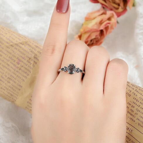 Natural Gemstone Engagement Ring for Women 925 Sterling Silver Moss Agate/Black Rutilated Quartz Art Deco Bridal Wedding Promise Ring for Her Size 4-9 in Saudi Arabia