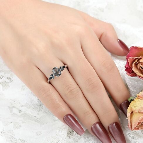 Natural Gemstone Engagement Ring for Women 925 Sterling Silver Moss Agate/Black Rutilated Quartz Art Deco Bridal Wedding Promise Ring for Her Size 4-9 in Saudi Arabia