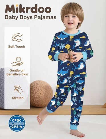 Mikrdoo طقم بيجامات للأطفال الصغار مكون من قطعتين من Pjs ناعم وقابل للتمدد بأكمام طويلة وبلوزة وسراويل مقاس 12 شهرًا - 7 سنوات in Kuwait