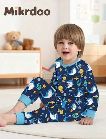 Mikrdoo طقم بيجامات للأطفال الصغار مكون من قطعتين من Pjs ناعم وقابل للتمدد بأكمام طويلة وبلوزة وسراويل مقاس 12 شهرًا - 7 سنوات in Kuwait