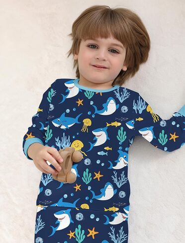 Mikrdoo طقم بيجامات للأطفال الصغار مكون من قطعتين من Pjs ناعم وقابل للتمدد بأكمام طويلة وبلوزة وسراويل مقاس 12 شهرًا - 7 سنوات in Kuwait