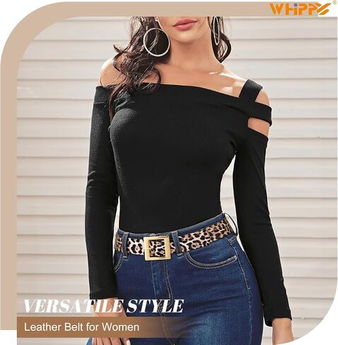 WHIPPY Women Fashion Leather Belt for Jeans Pants Dress Ladies Black Belts with Square Gold Buckle in Saudi Arabia
