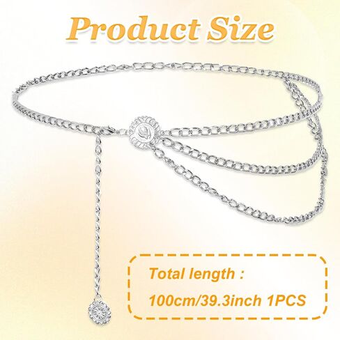 Sliver Chain Belt for Women Multilayer Metal Waist Chain Belts, Fashion Multilayer Adjustable Women Sliver Long Belt Body Belly Jewelry for Dresses Jeans Trousers in Saudi Arabia