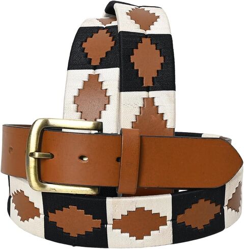 Western Brown Full Grain Genuine Leather Men & Women Belt Embroidered Black and White With Removable Buckle in Saudi Arabia