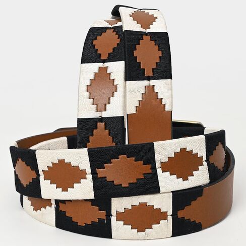 Western Brown Full Grain Genuine Leather Men & Women Belt Embroidered Black and White With Removable Buckle in Saudi Arabia