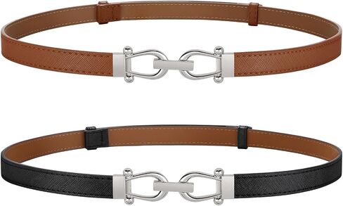 JASGOOD 2 Pack Women’s Thin Belts Pu Leather Adjustable Skinny Waist Belts for Jeans Pants Dresses with Gold Buckle in Saudi Arabia