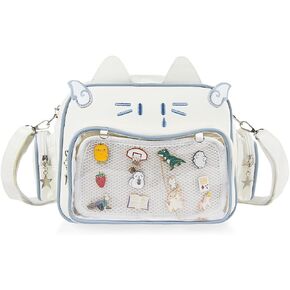 Cute Cat Ita Bag Pin Display Backpack PU Leather Preppy Backpack for School Kawaii Shoulder Crossbody Bags for Girls, Black in Saudi Arabia