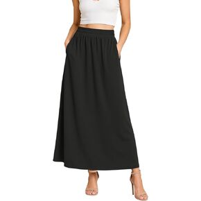 Women's Flowy Maxi Skirts Elastic High Waisted Casual A-Line Long Skirt with Pockets 2025 Trendy in Kuwait