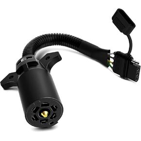 Downhill 1 PC 7 Pin to 4 Pin Trailer Connector، ABS 7 Way Blade إلى 4 Way Flat Trailer Plug Converter، 220V 11.6 بوصة 7 Way Round إلى 4 Pin Flat Wiring Connector، Universal لمعظم RVs (أسود) in Kuwait