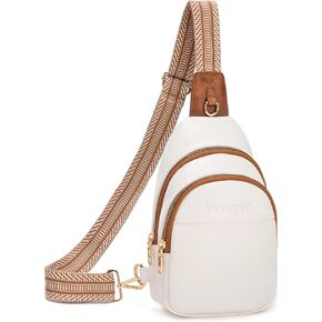 Crossbody Bags for Women Small Leather Sling Bag Fanny Packs Cross Body Chest Bag for Woman (Beige with Brown) in Kuwait