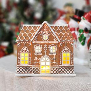 Gingerbread House Decor Gingerbread Christmas Decorations Indoor Resin House Village Figurine with LED Light Christmas Kitchen Tabletop Party Decor Gifts for Women in Saudi Arabia