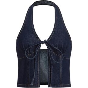 SOLY HUX Women's Y2k Denim Halter Top Summer Backless Tie Front Party Club Crop Tops in Saudi Arabia