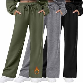 3 Pack Womens Fleece Lined Sweatpants Straight Leg Thermal Baggy Lounge Pants Elastic Waist Joggers with Pockets in Kuwait