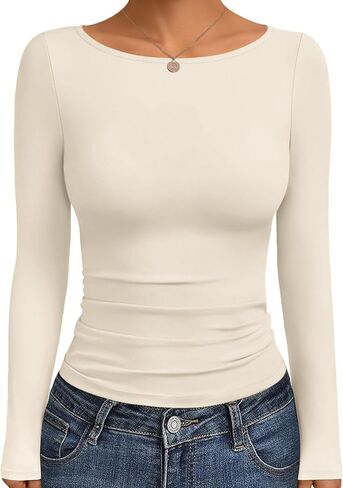 Ekouaer Long Sleeve Shirts Boat Neck Tops Casual Undershirts in Saudi Arabia