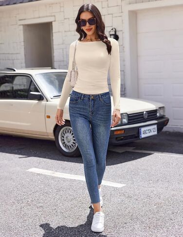 Ekouaer Long Sleeve Shirts Boat Neck Tops Casual Undershirts in Saudi Arabia