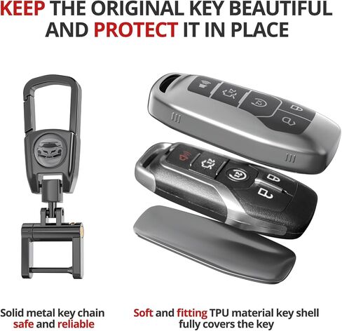 لغطاء Ford Key Fob مع سلسلة مفاتيح. لا توجد حاجة إلى براغي للتركيب. متوافق مع Ford Fusion Mustang F150 Edge Explorer وLincoln MKZ MKC MKX (رمادي مطفأ اللمعة، الموديل 2) in Kuwait