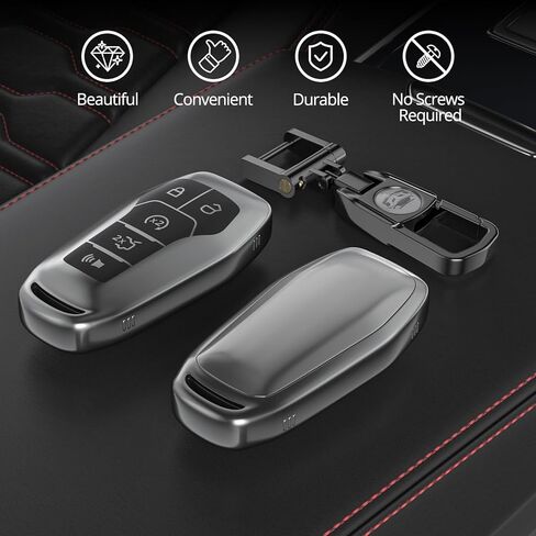 لغطاء Ford Key Fob مع سلسلة مفاتيح. لا توجد حاجة إلى براغي للتركيب. متوافق مع Ford Fusion Mustang F150 Edge Explorer وLincoln MKZ MKC MKX (رمادي مطفأ اللمعة، الموديل 2) in Kuwait