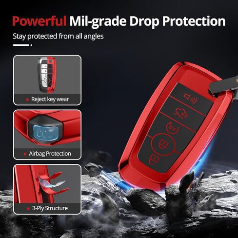 لغطاء Ford Key Fob مع سلسلة مفاتيح. لا توجد حاجة إلى براغي للتركيب. متوافق مع Ford Fusion Mustang F150 Edge Explorer وLincoln MKZ MKC MKX (رمادي مطفأ اللمعة، الموديل 2) in Kuwait