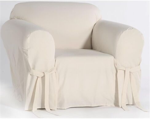 Pemberly Row Cotton Twill One Piece Chair Slipcover in Natural in Saudi Arabia