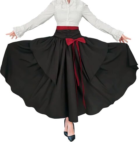 Women's Victorian Vintage Skirt Renaissance Medieval Pirate Peasant Maxi Elastic High Waist Skirts in Kuwait