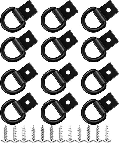 Garini Black D Ring Tie Down Anchors,6Pcs Heavy Duty D Ring with Screws,Surface Mount Hooks Securing Cargo for Trailer, Truck Bed Or Deliveries in Kuwait