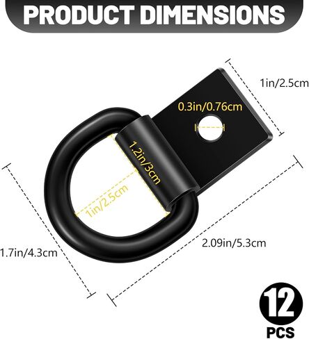 Garini Black D Ring Tie Down Anchors,6Pcs Heavy Duty D Ring with Screws,Surface Mount Hooks Securing Cargo for Trailer, Truck Bed Or Deliveries in Kuwait